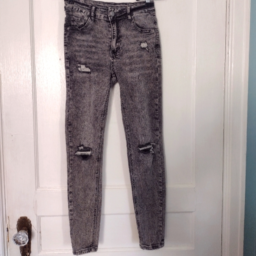 Shein Distressed Stretchy Black Acid Wash Jeans